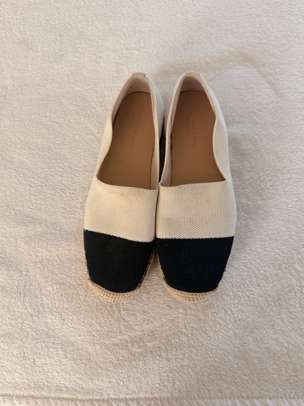 Kelly Rowland for JustFab Black & Cream Cap Toe Espadrille Flats 8.5